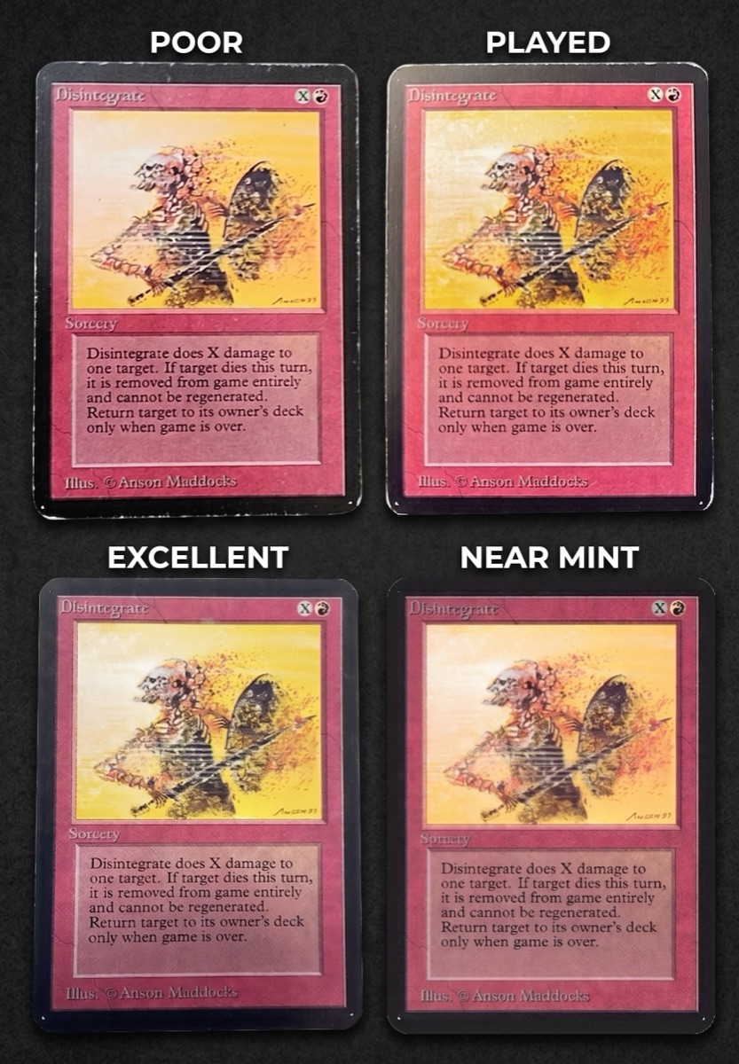 Comparaison des états : Poor, Played, Excellent, Near Mint